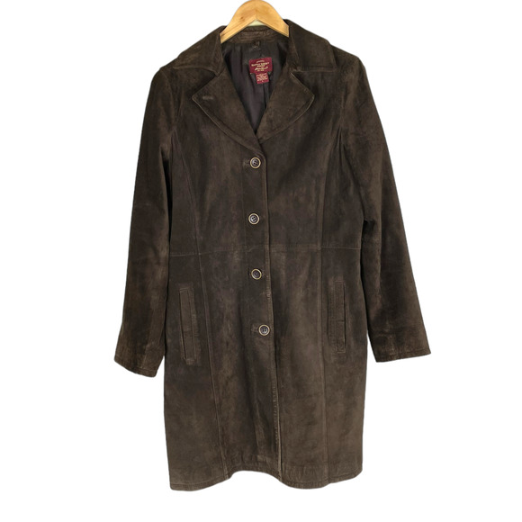 Vintage Eddie Bauer Suede Trench Coat Large WASHABLE SUEDE - Picture 1 of 6